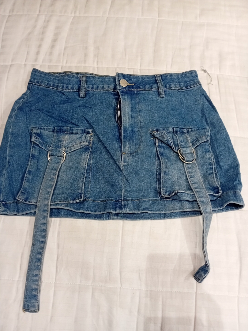 RISE Denim Mini Skirt with Cargo Pockets