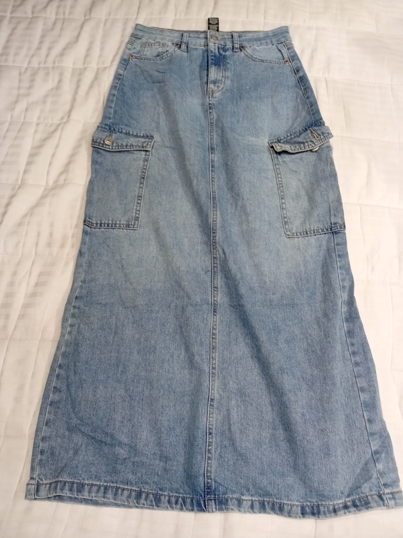 Jupe Maxi en Denim Rewash avec Poches Cargo