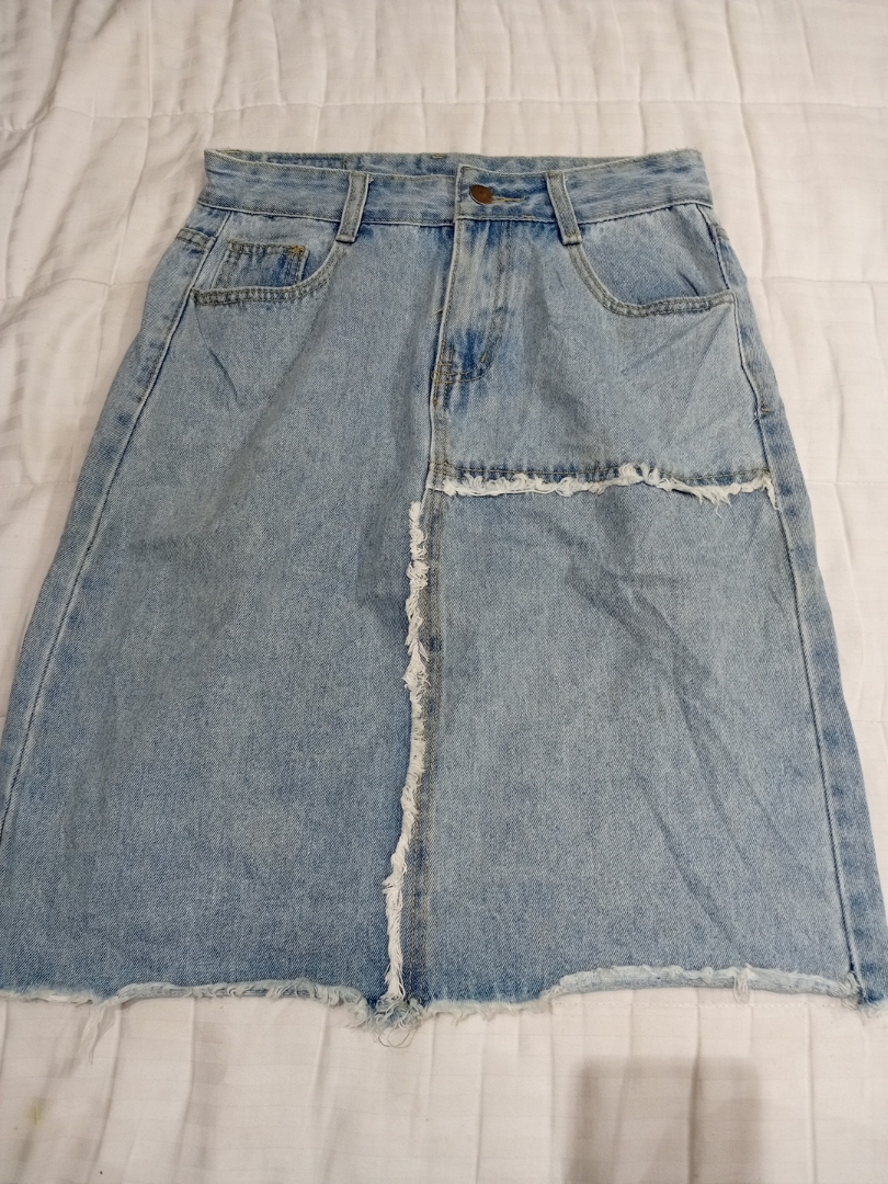 Denim Midi Skirt with Patchwork Detail