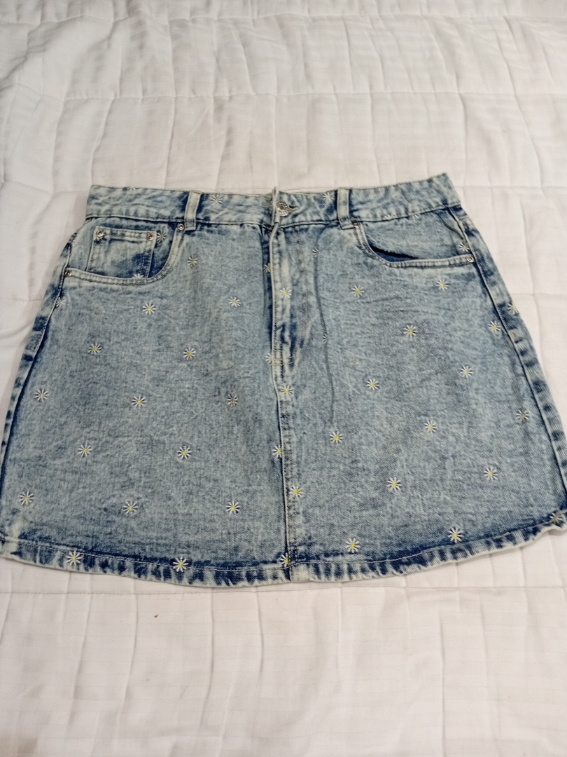 Refuge Denim Mini Skirt with Floral Embroidery