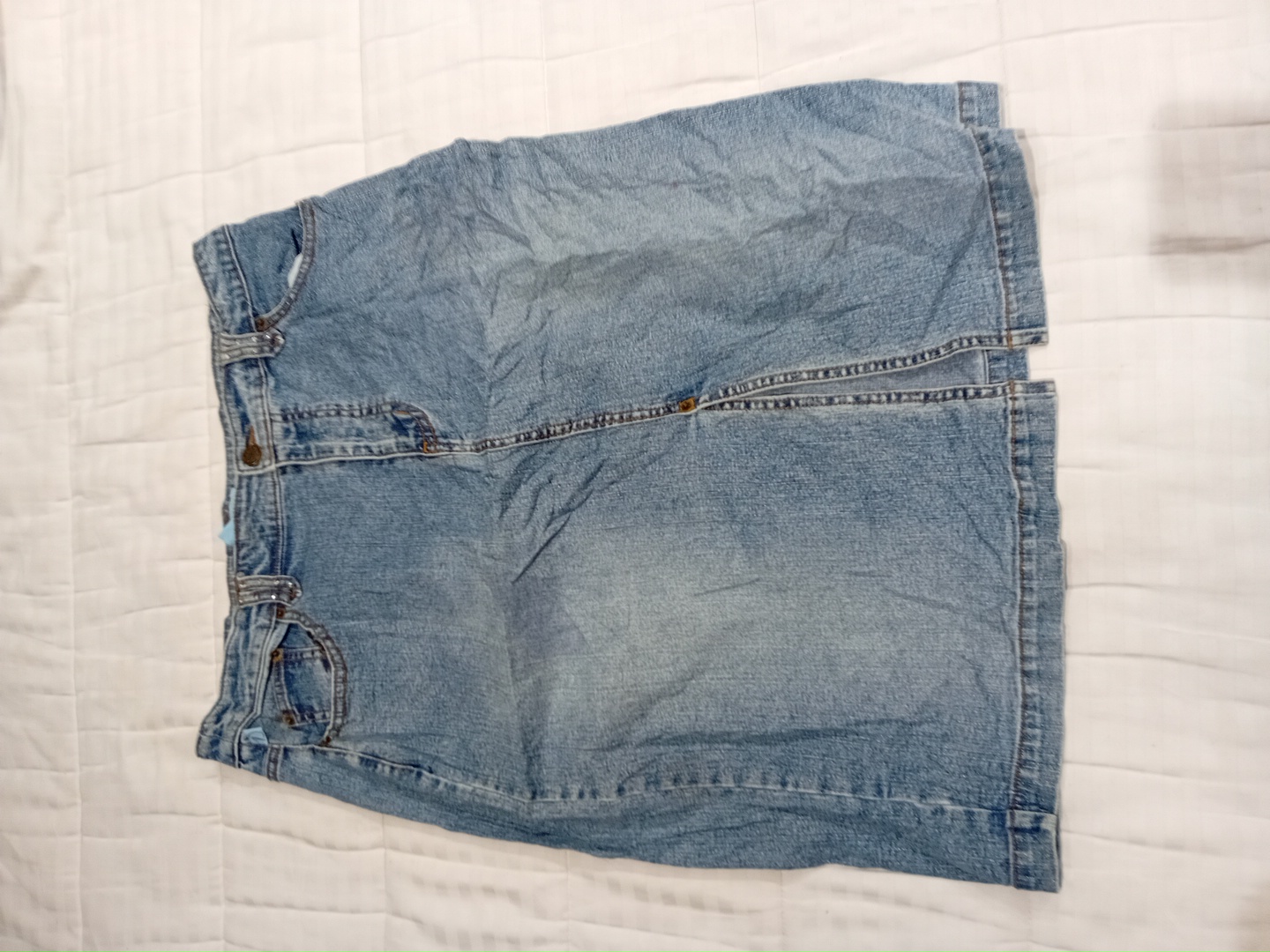 Denim Midi Skirt with Front Slit