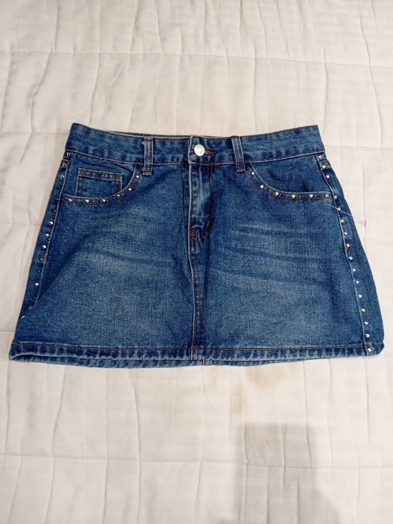 Denim Skirt with Rhinestone Details