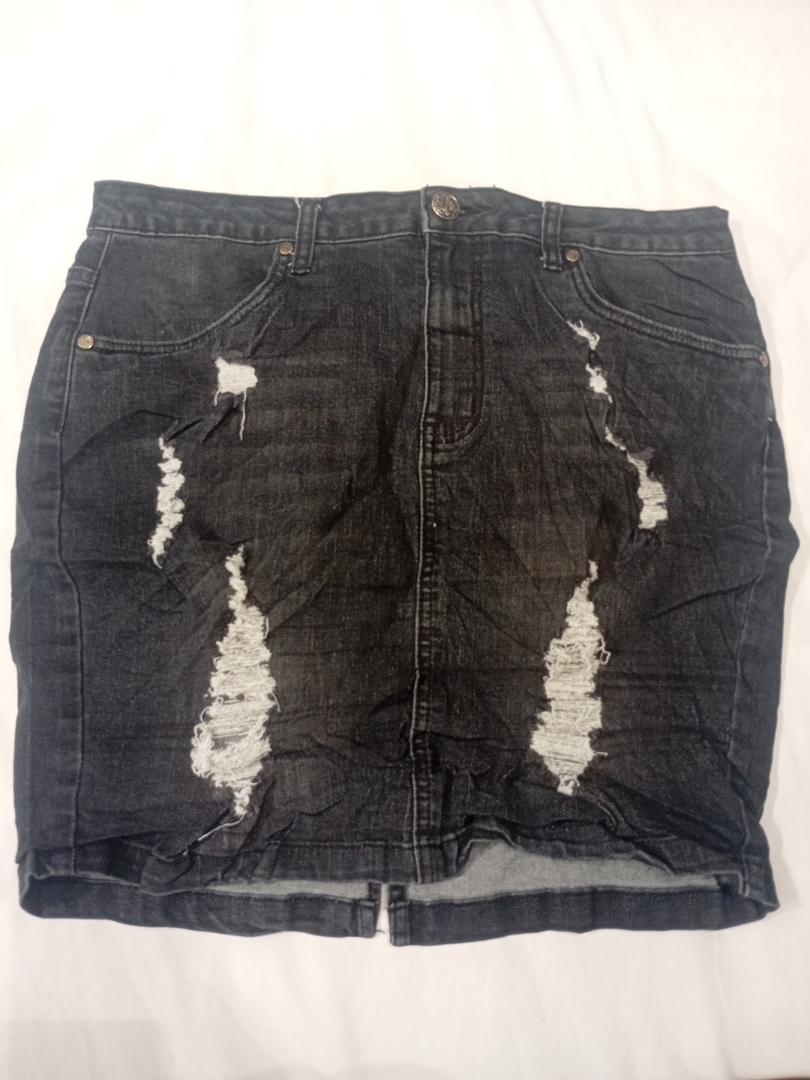 Black Distressed Denim Skirt