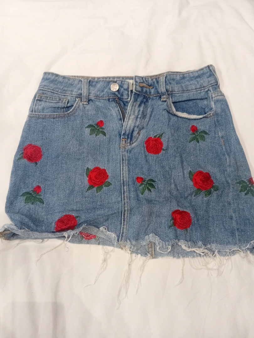 Embroidered Denim Skirt