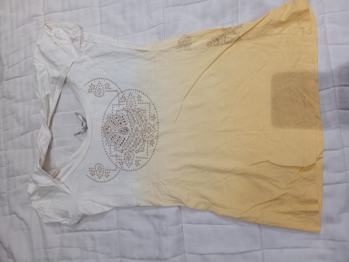 Yellow and White Gradient T-Shirt with Embellishme..