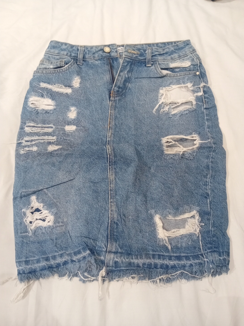 Distressed Denim Skirt