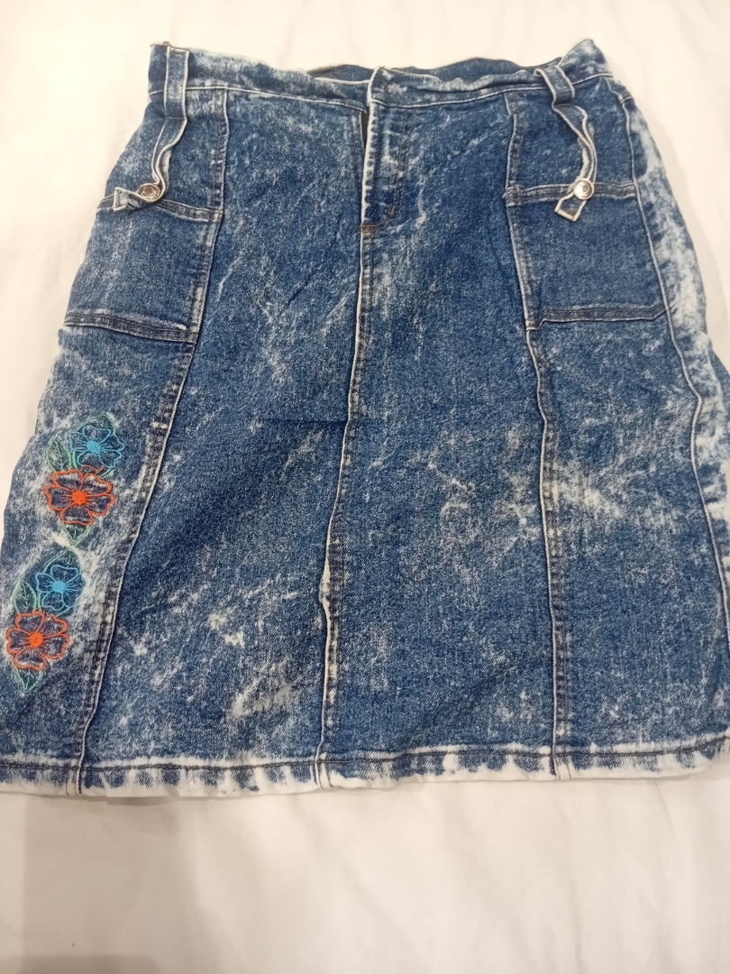 Denim Skirt with Floral Embroidery
