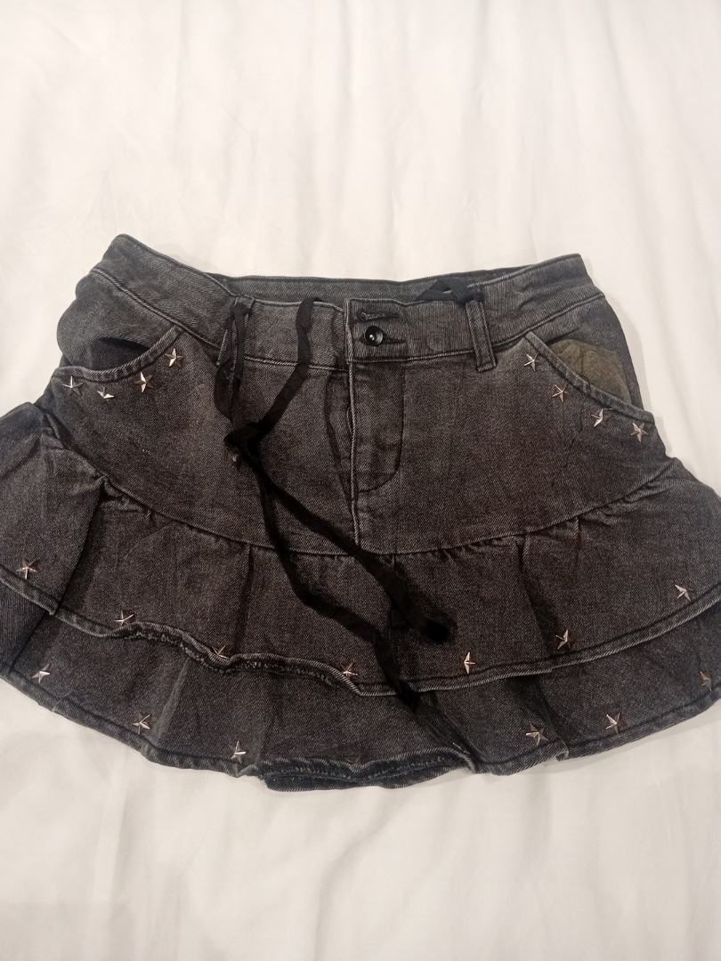 Black Denim Skirt with Ruffle and Stars