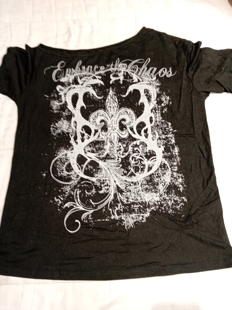 Black Graphic T-Shirt with White Design