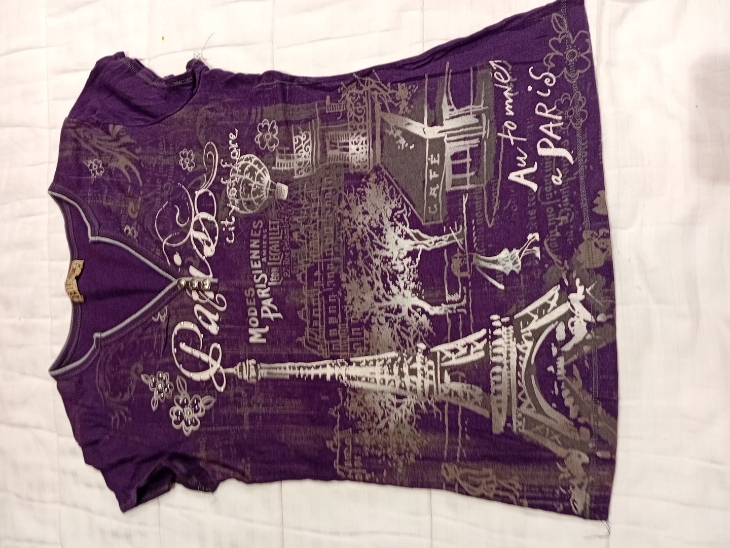 Paris themed purple top