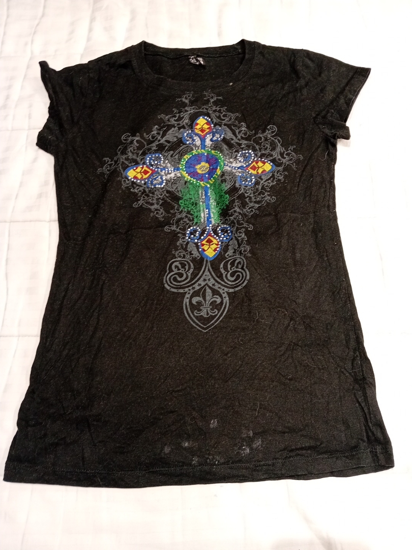 Black Graphic T-Shirt with Cross Design