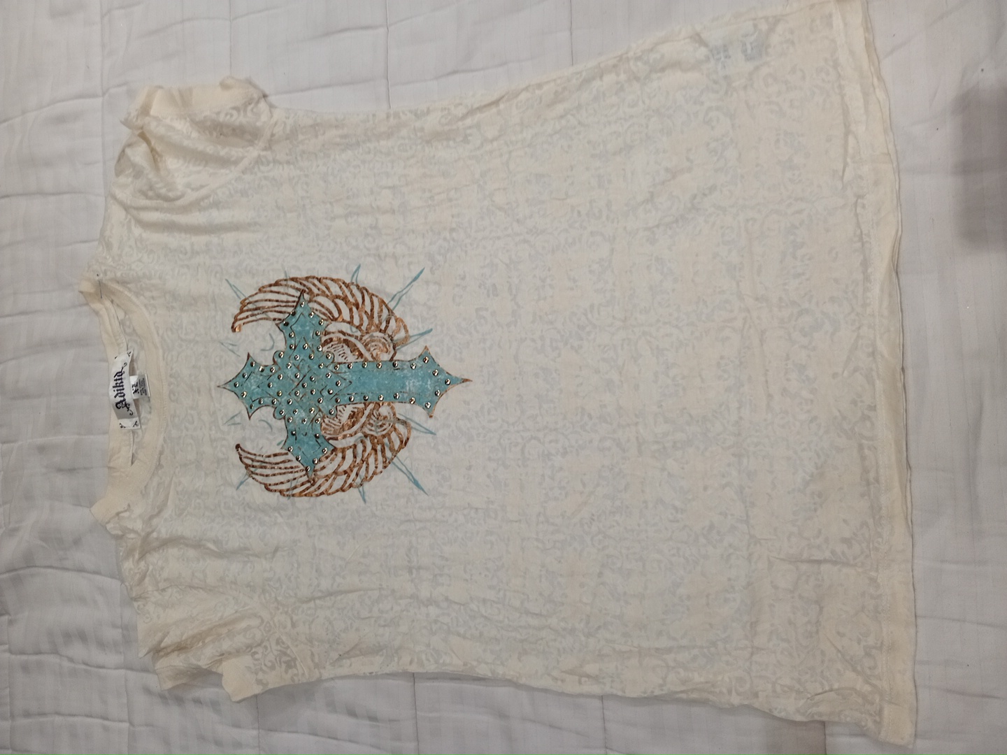 T-Shirt with Embellished Cross Design