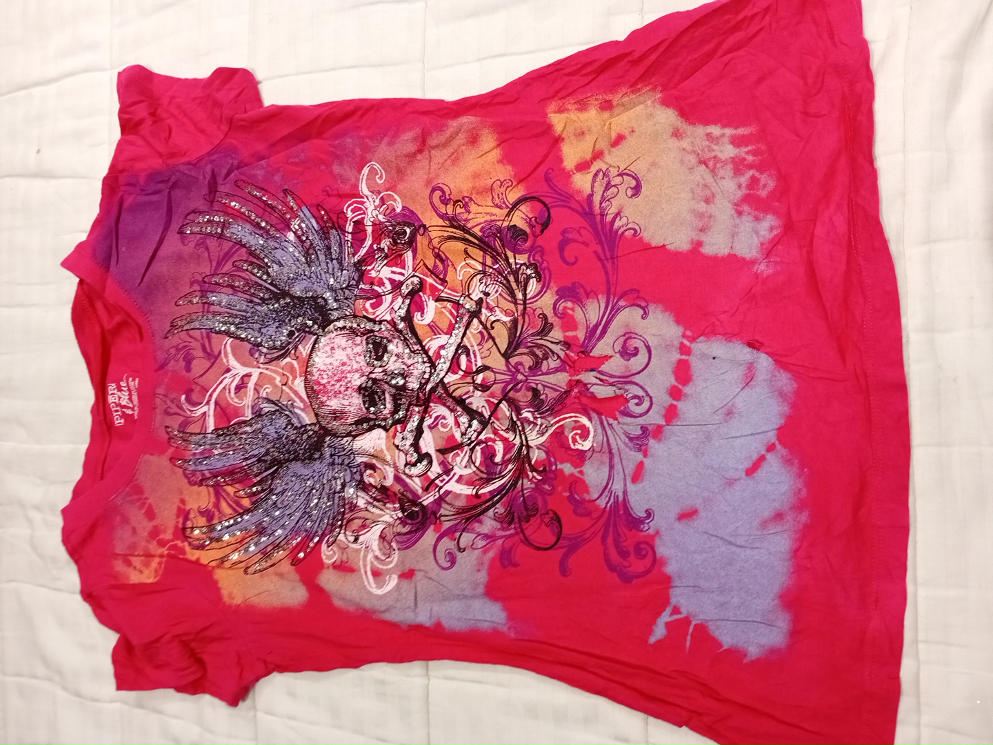 T-Shirt with Skull and Wings Design