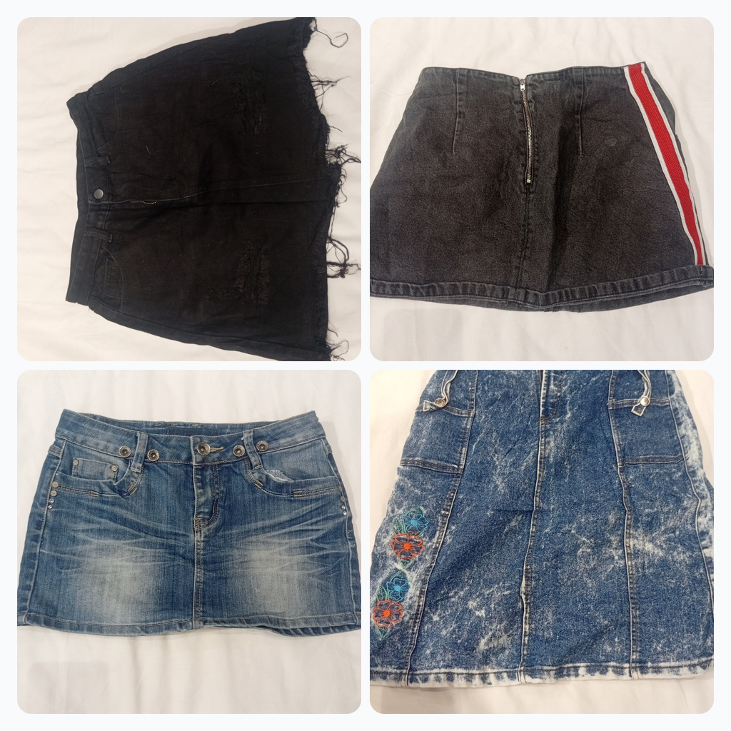 デニムスカートバンドル - 15のミニ＆ミディスカート、さまざまなスタイル
