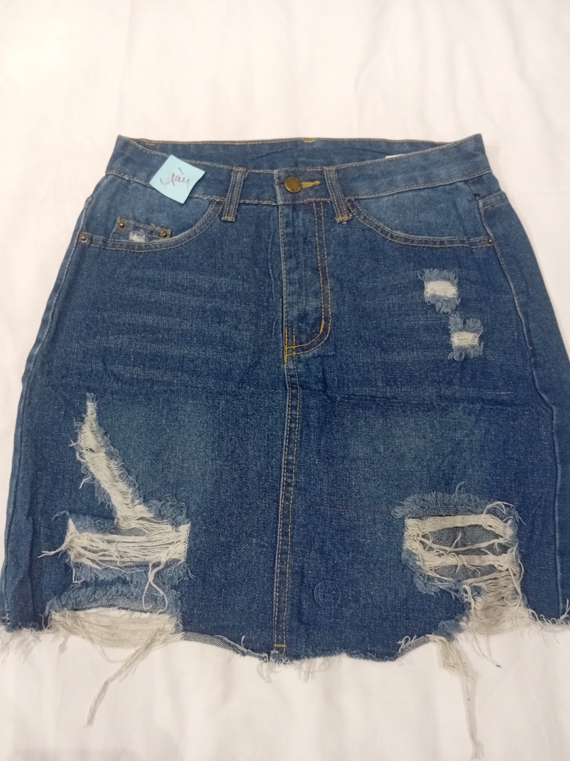 Distressed Denim Mini Skirt