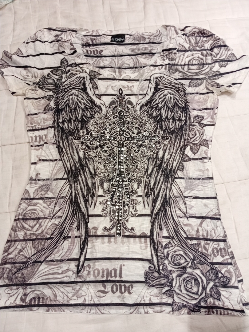 T-Shirt with Angel and Cross Design