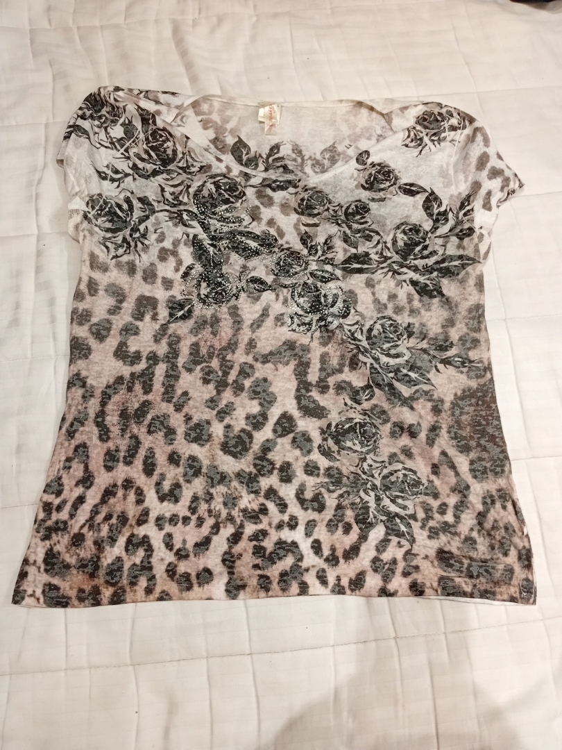 T-Shirt avec motif léopard et floral