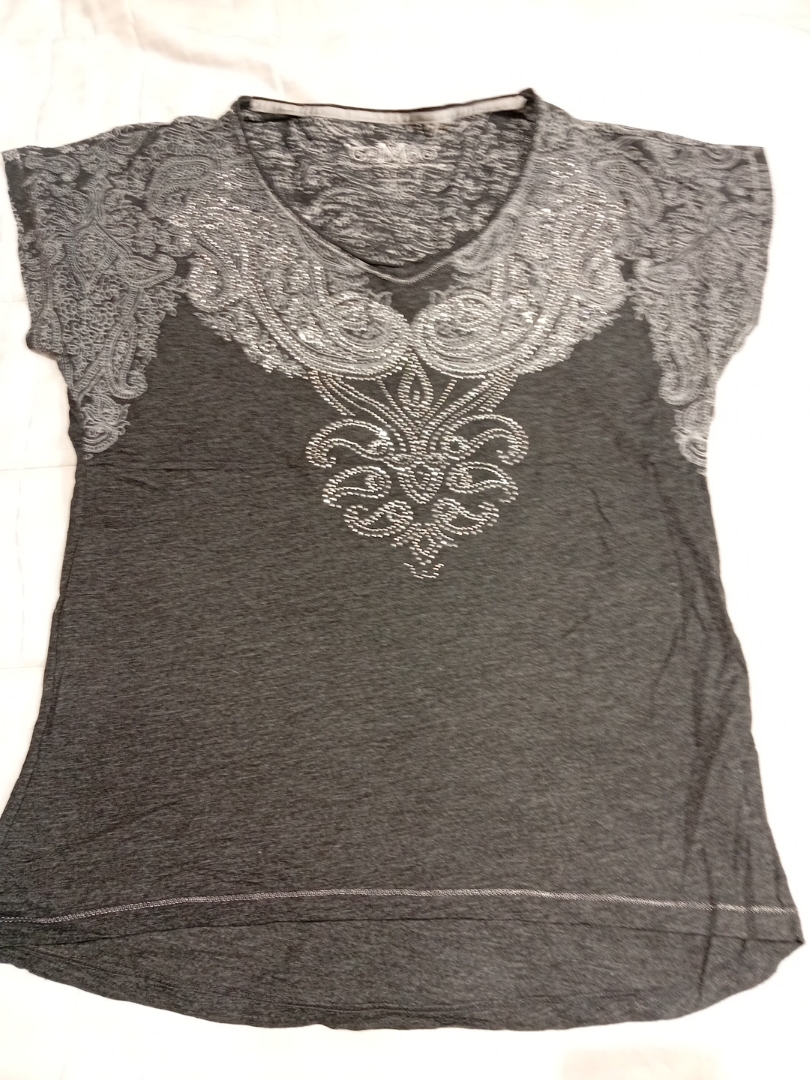 Grey Paisley Embroidered Top