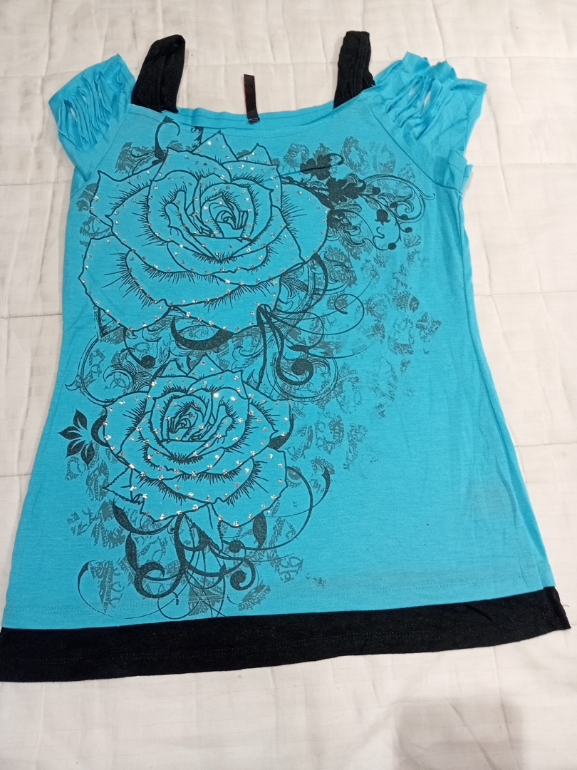 Women's Blue Ruffled Top