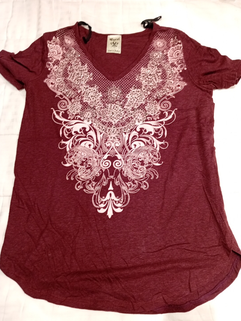 Burgundy Short Sleeve Top with Lace Detail