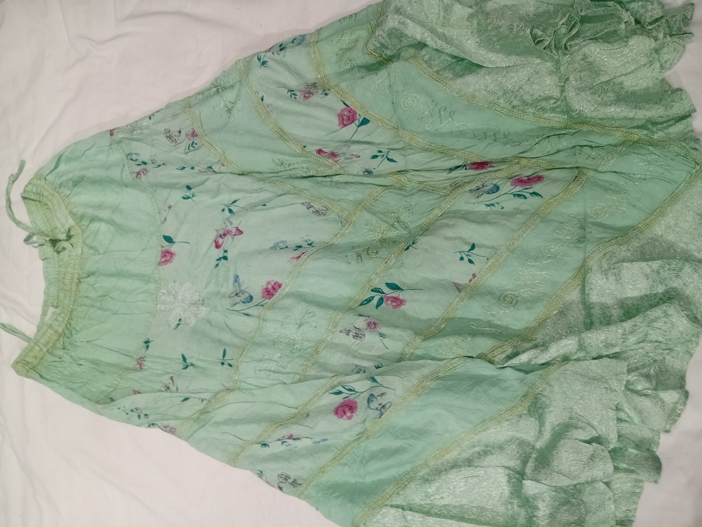 Jupe fleurie vert menthe