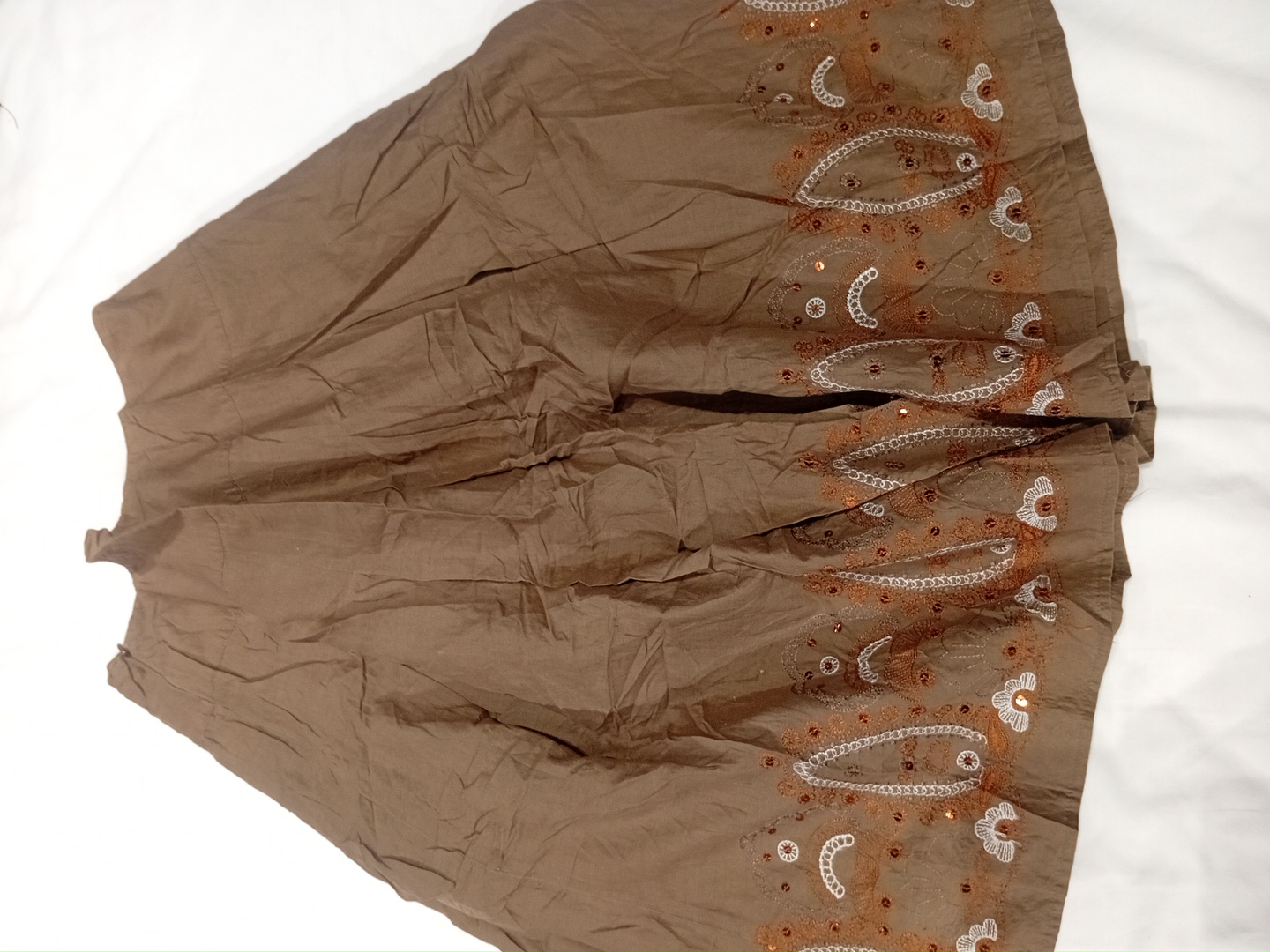 Brown Paisley Embroidered Skirt