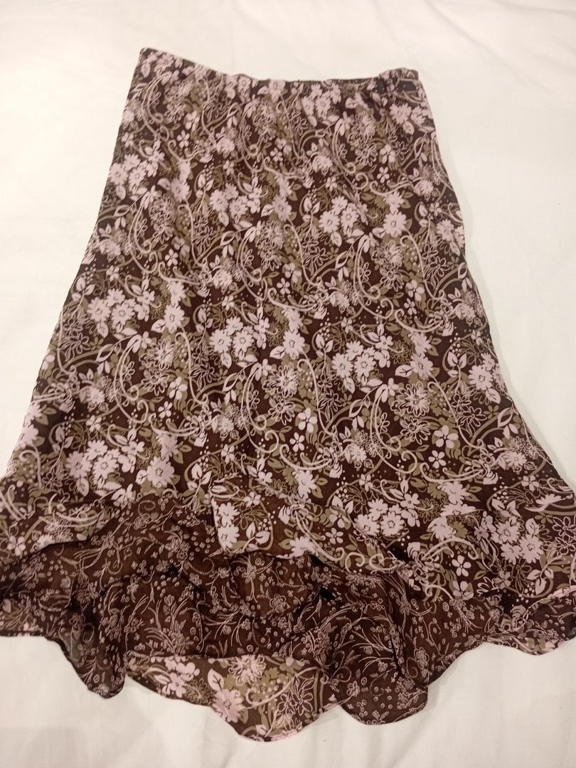 Brown Floral Asymmetrical Skirt