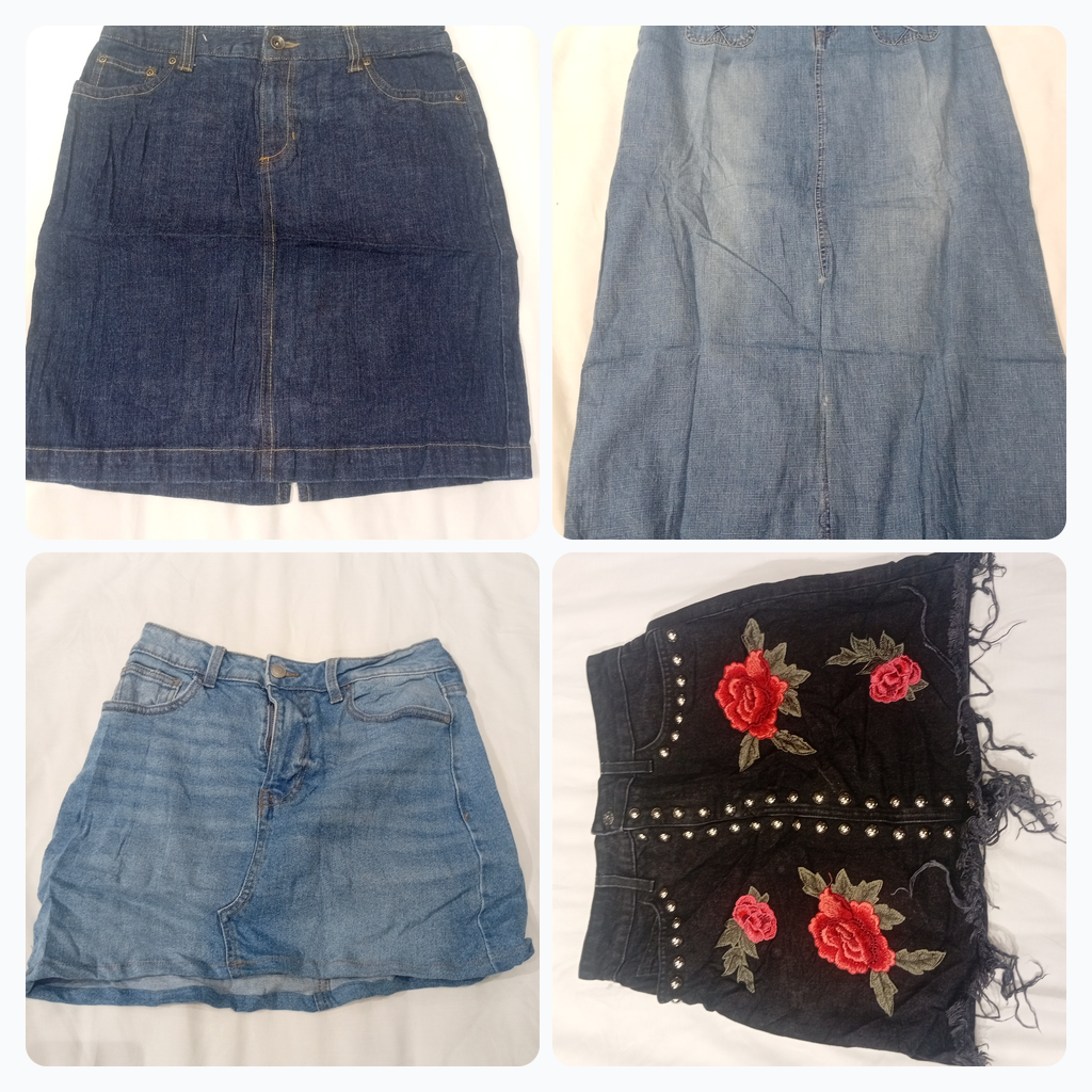 Ensemble de jupes en denim et cuir de créateur - L..