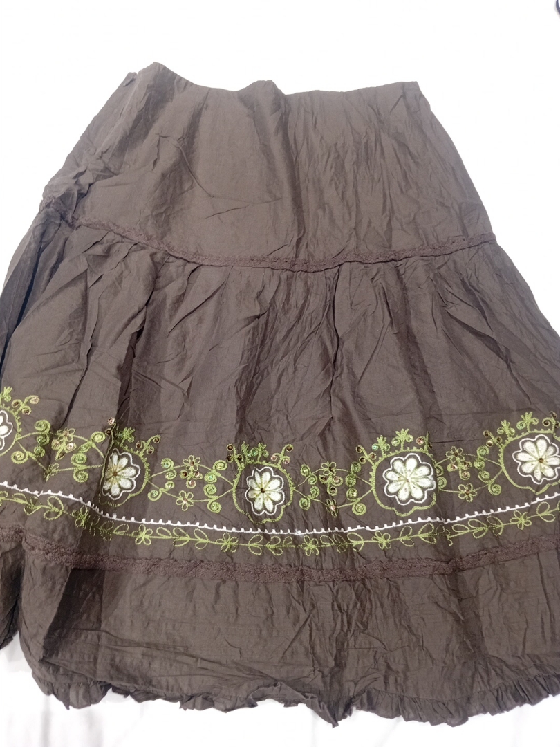 Brown Embroidered Skirt