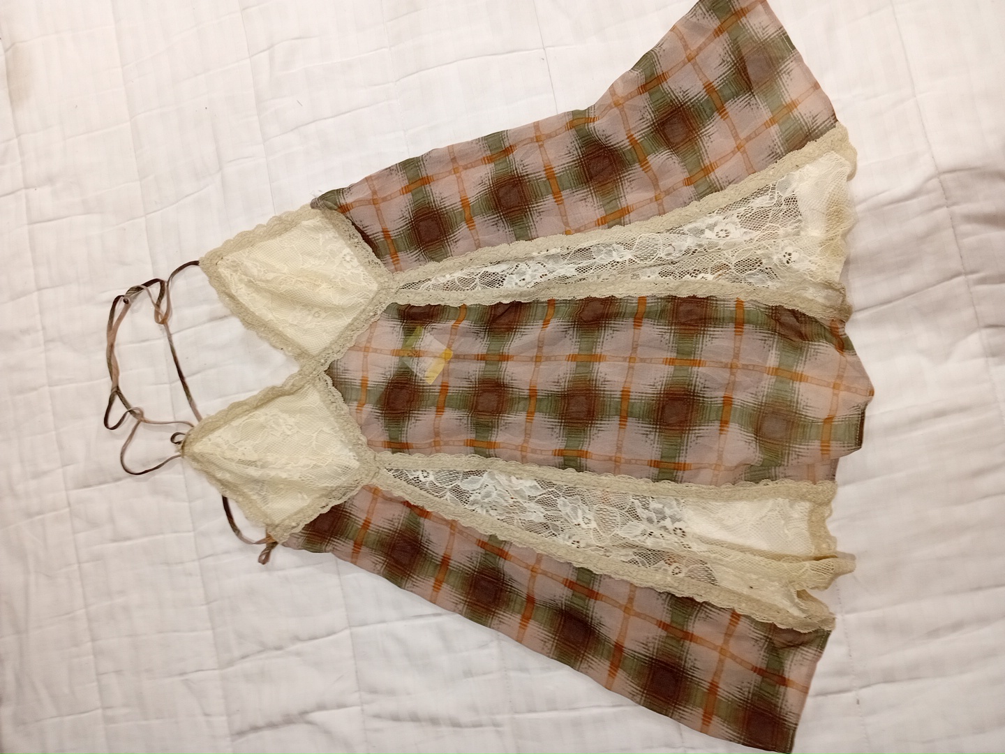 Brown Plaid Lace Dress