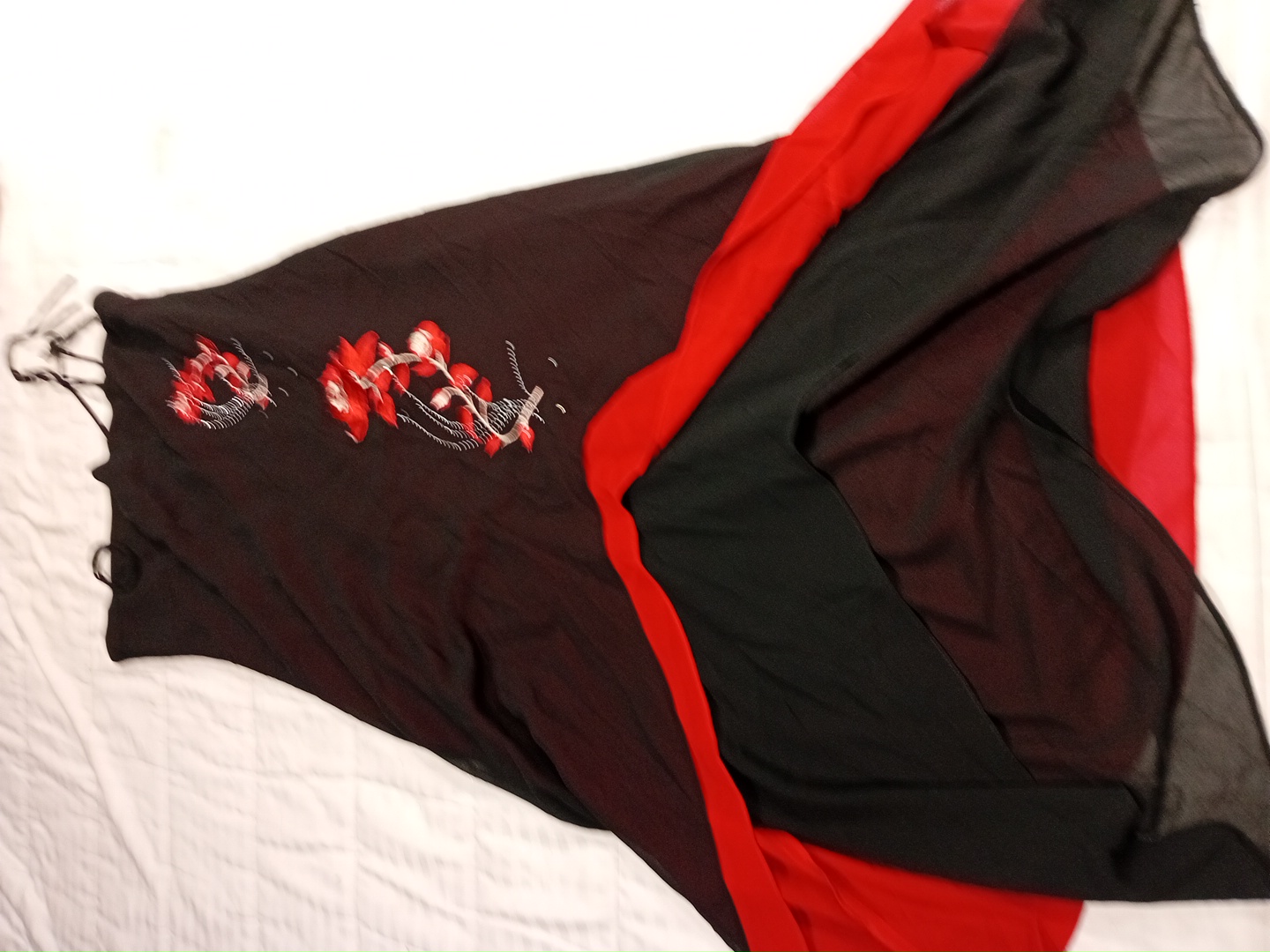 「黒と赤の花柄刺繍ドレス」