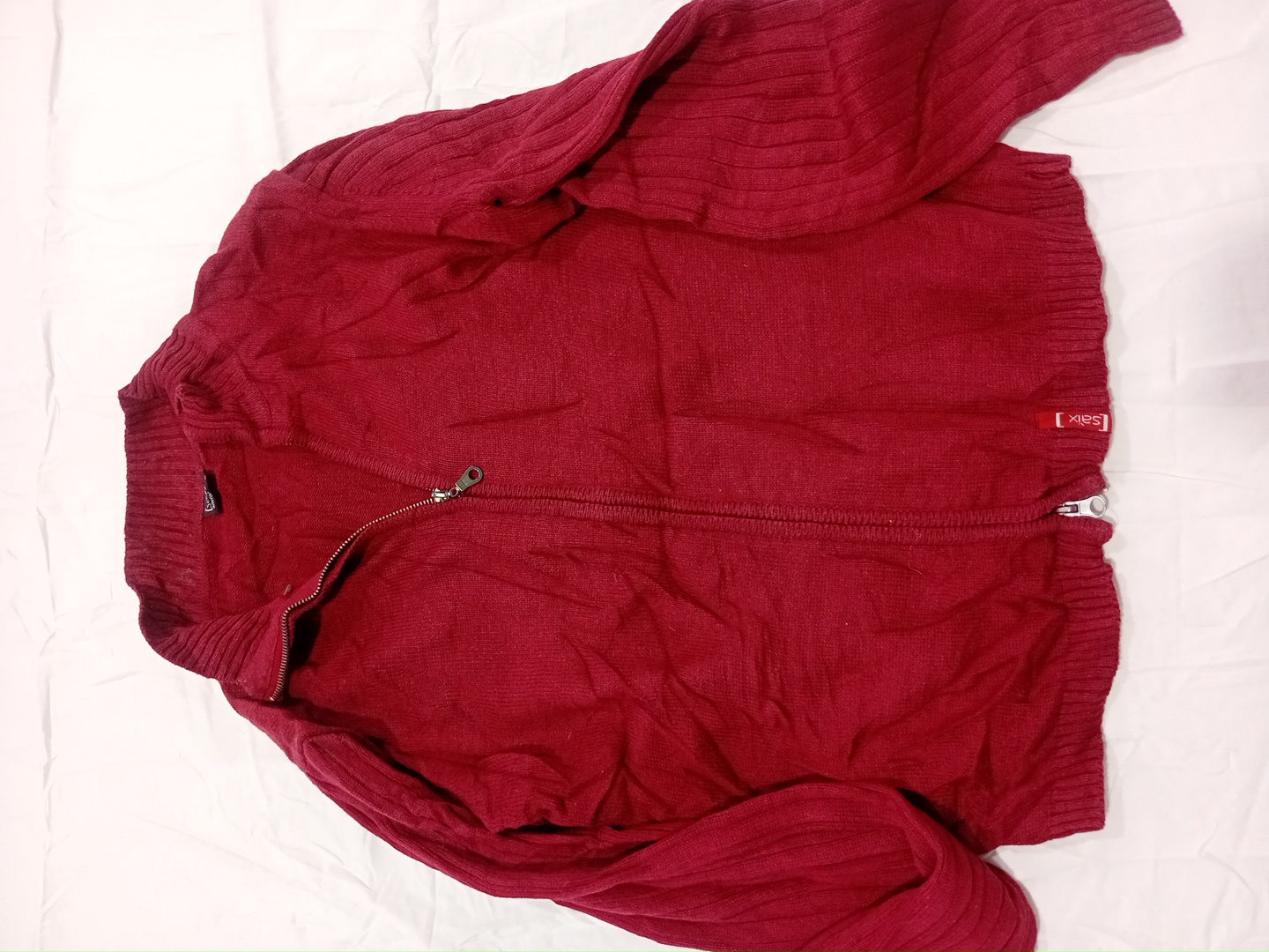 レディース レッド ニット ジップ セーター