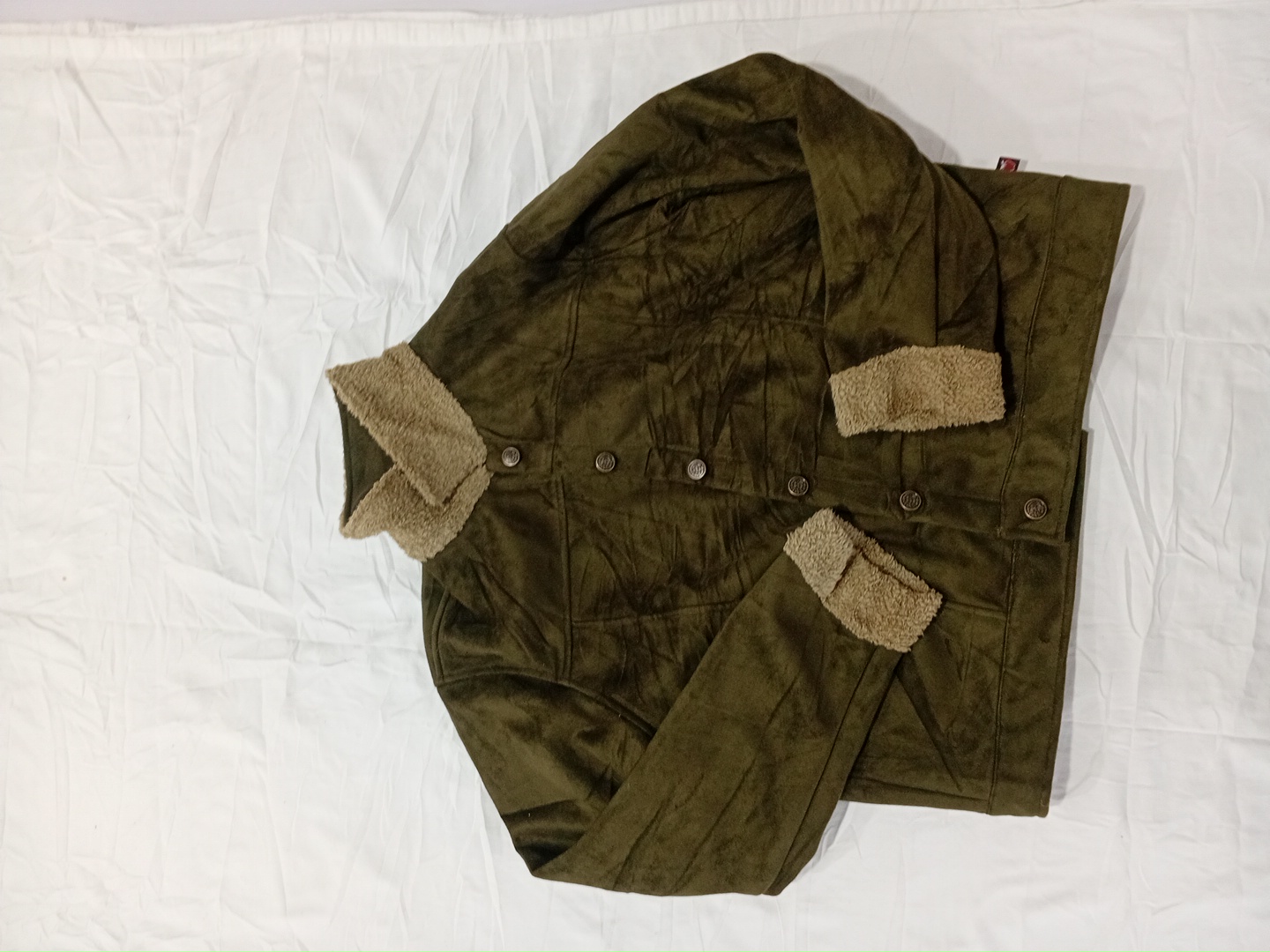 Olive Green Jacket with Sherpa Collar and Cuffs