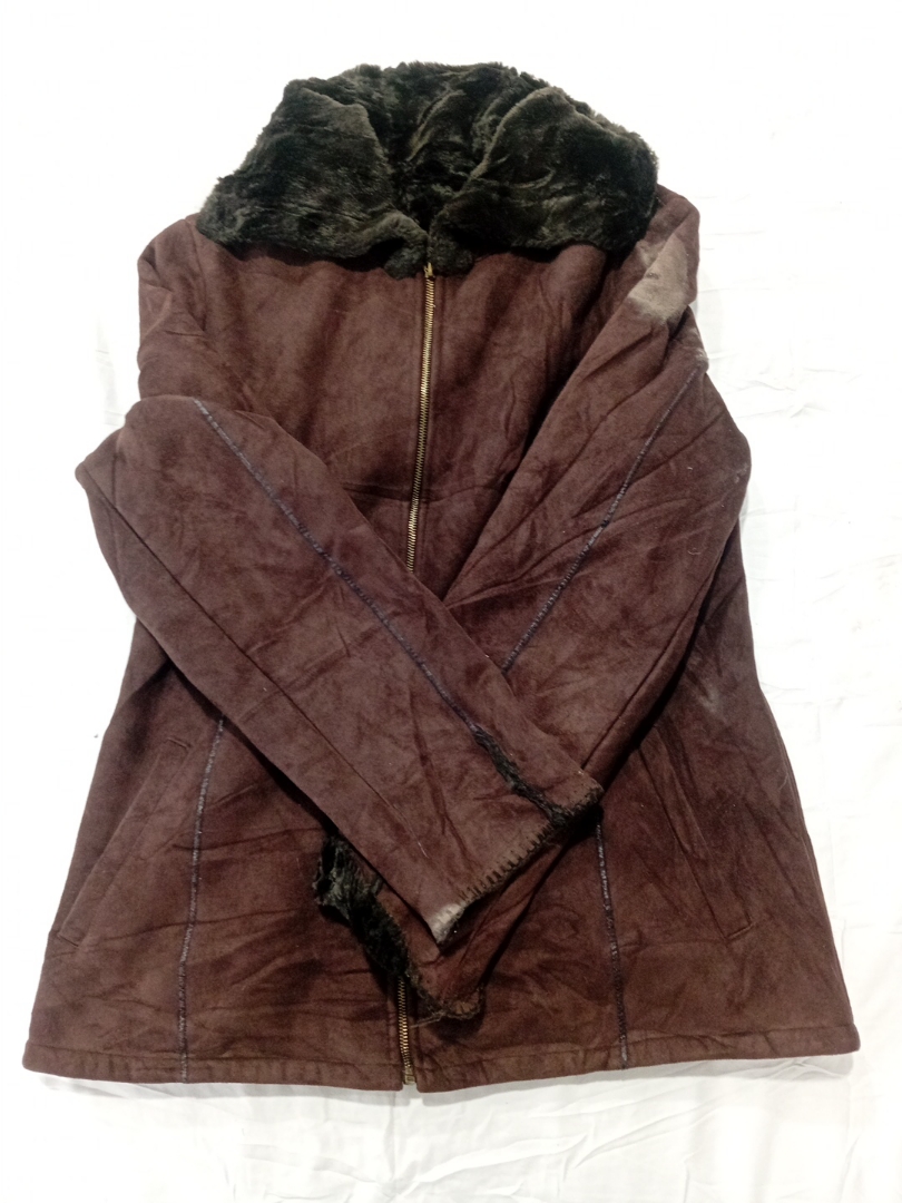 Giacca in pelle scamosciata marrone con fodera in ..