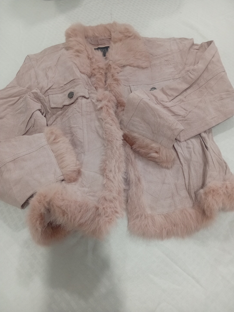 Pink Leather Jacket with Fur Trim
