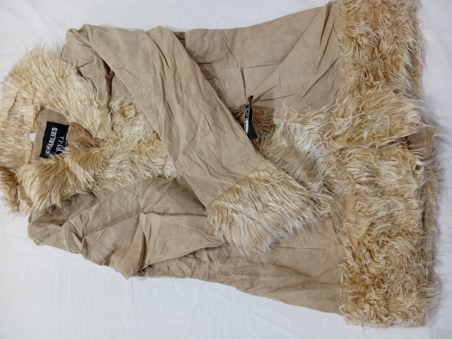 Beige Fur-Trimmed Coat