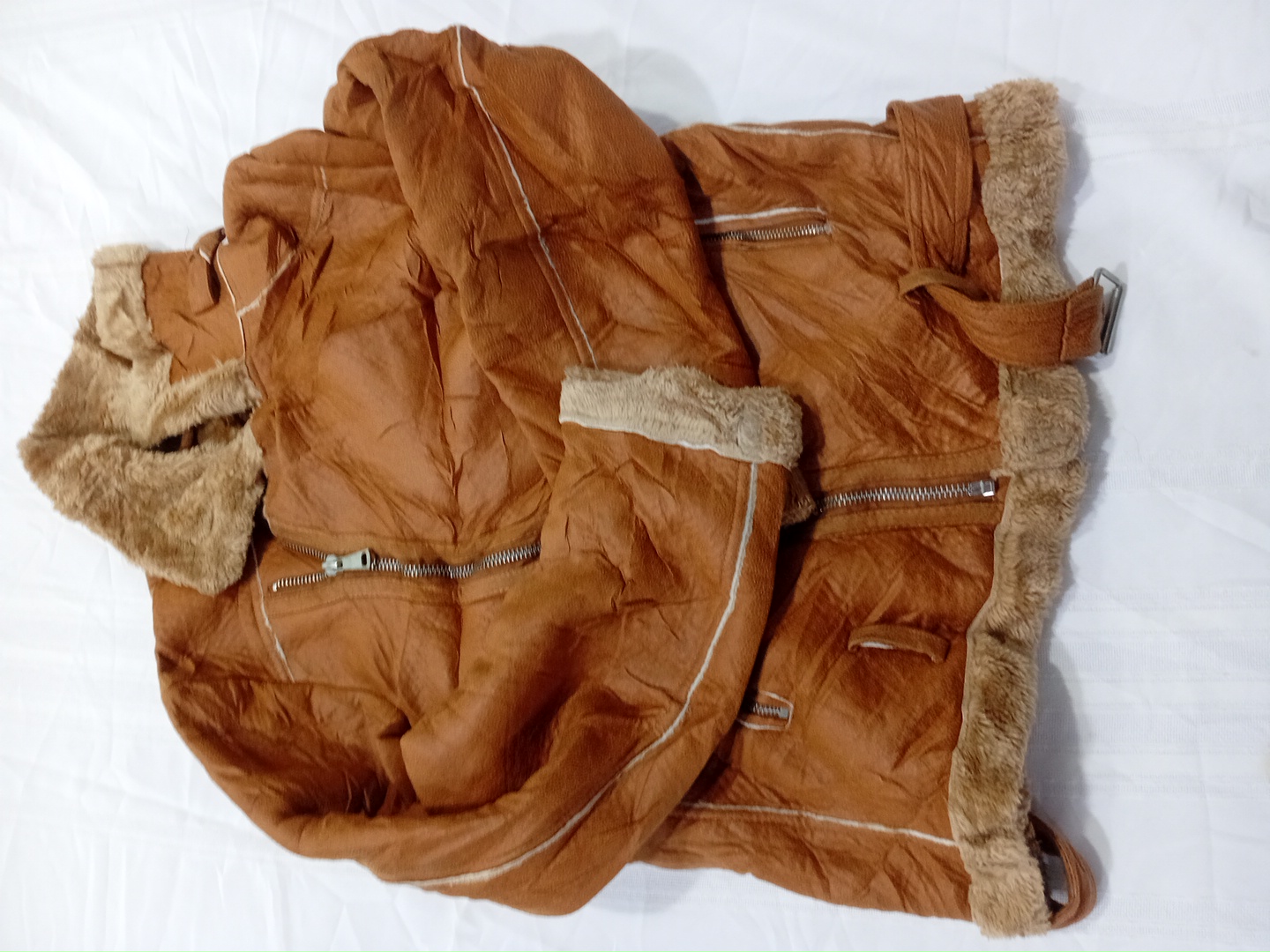 Brown Puffer Jacket with Fur Trim