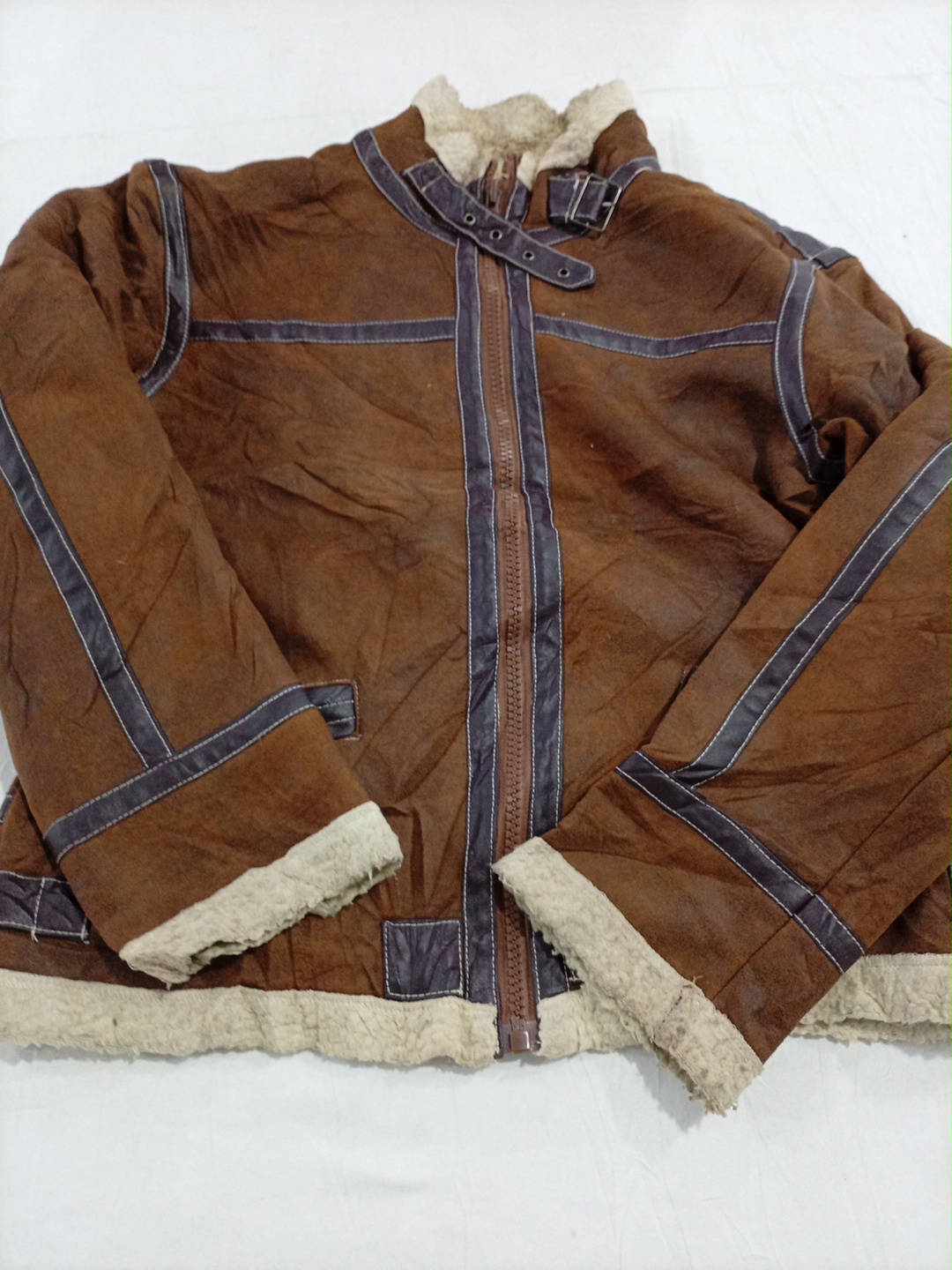 Brown Leather Jacket with Shearling Lining