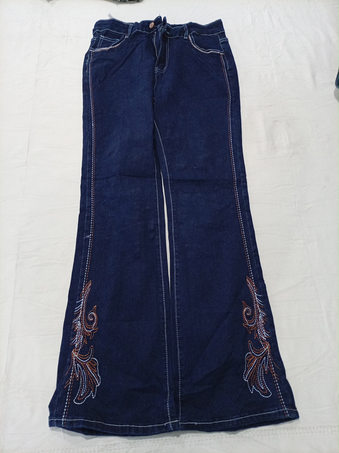 Embroidered Wide-Leg Jeans