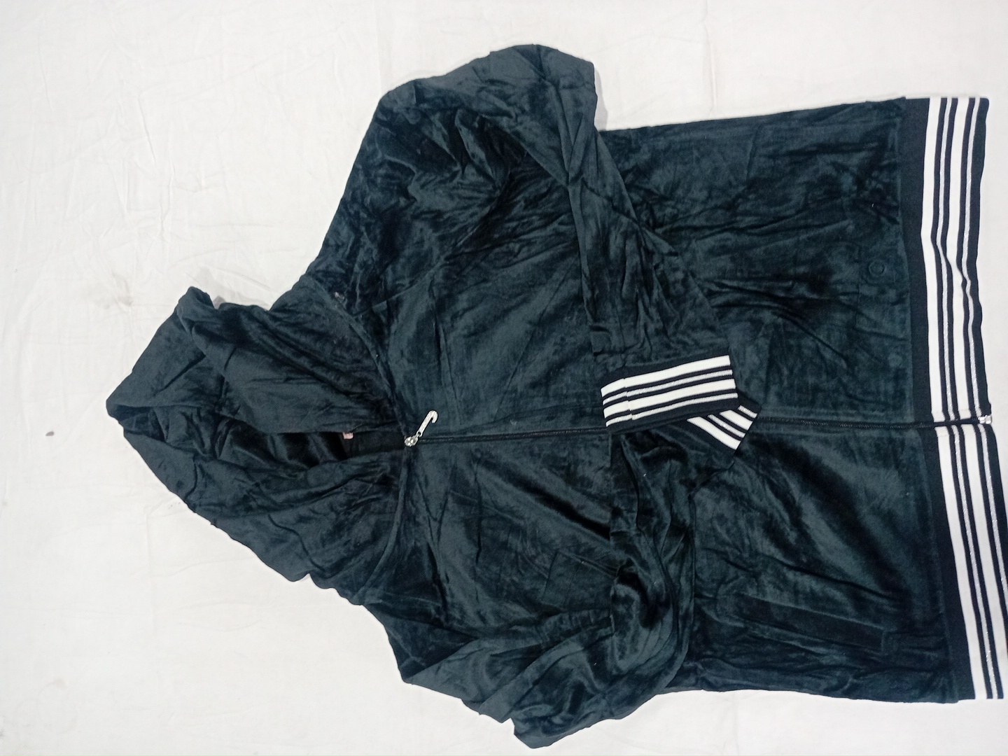 Juicy Couture Black Velour Zip-Up Hoodie with Stri..