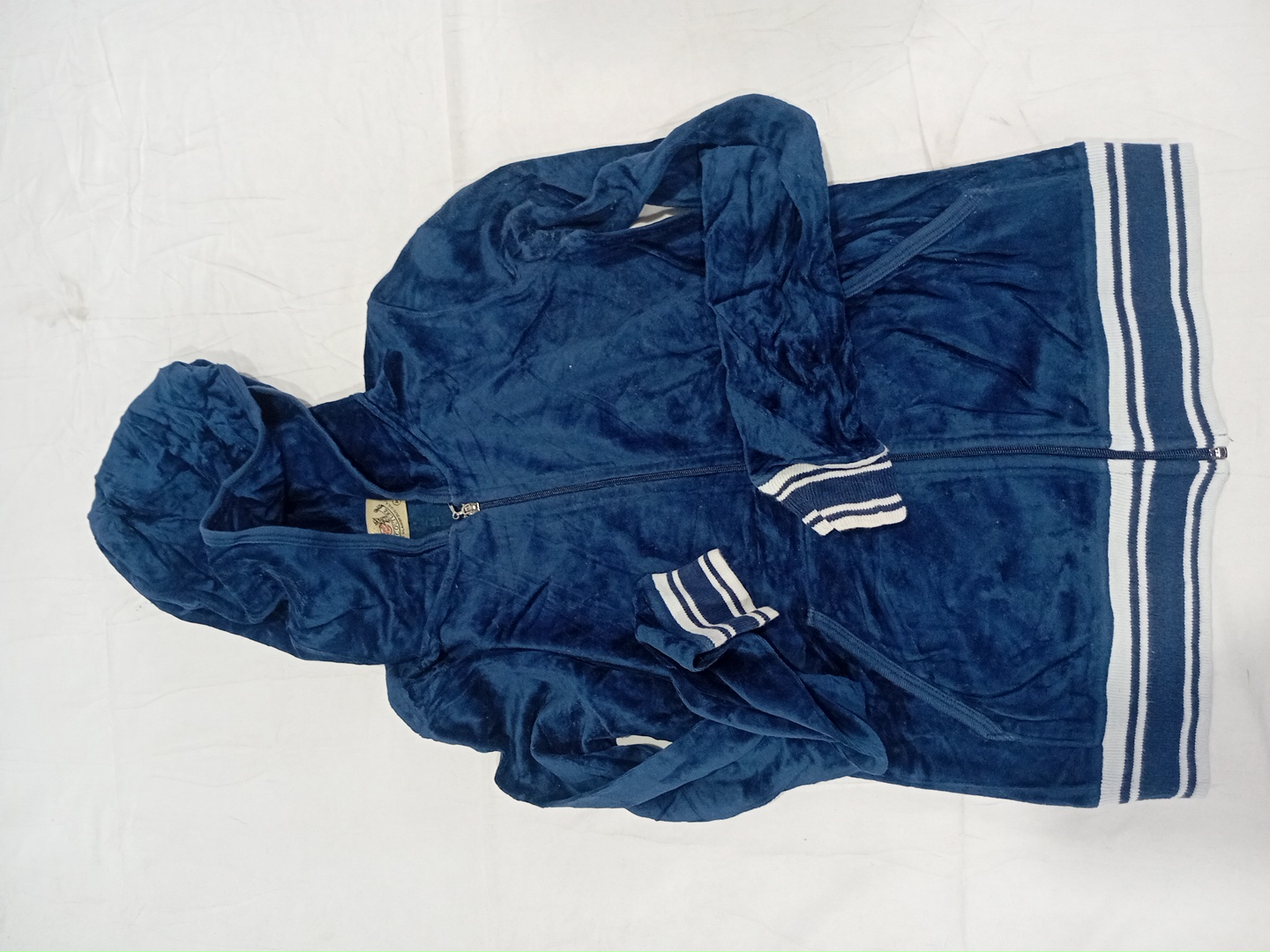 Juicy Couture Navy Velour Zip-Up Hoodie with White..