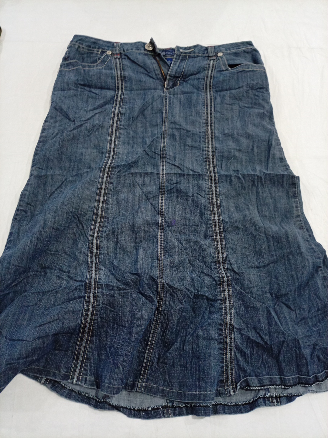 Jupe maxi en denim bleu Baccanini avec poches à ra..