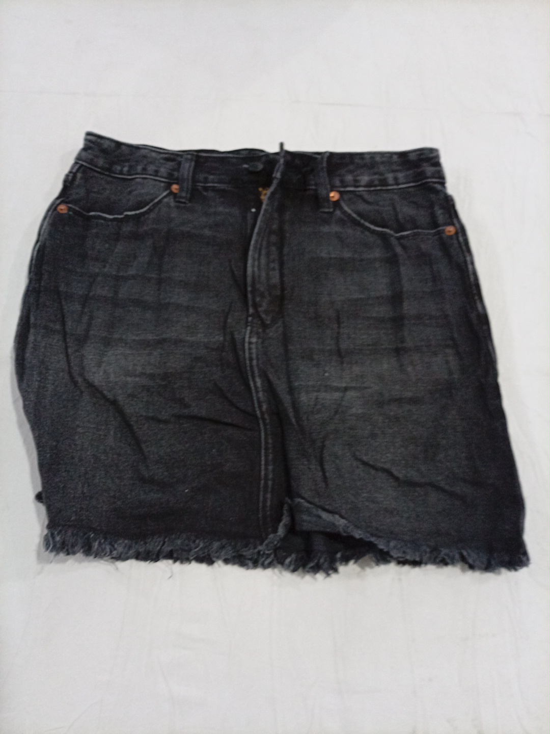 JUST USA Black Denim Fringe Mini Skirt Size L