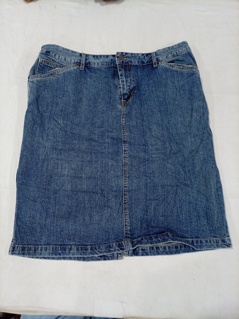 Contrast Jeans Blue Denim Mini Skirt Size 15