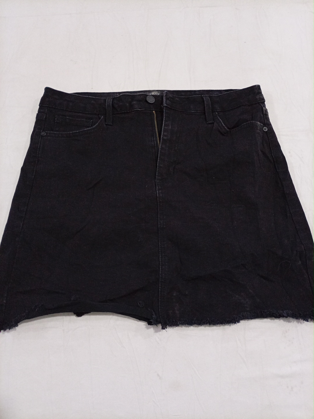 Just Black Distressed Black Denim Mini Skirt Size ..