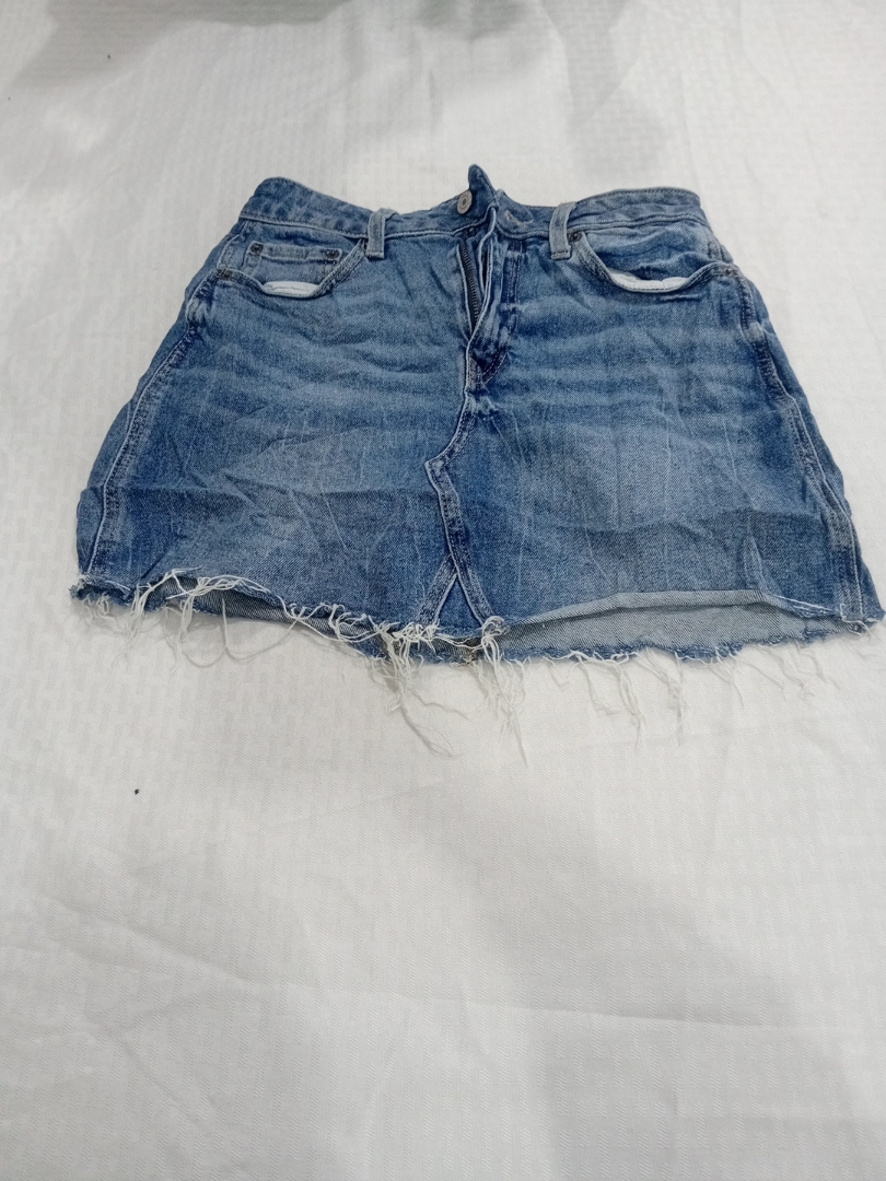 Distressed Denim Mini Skirt with Frayed Hem