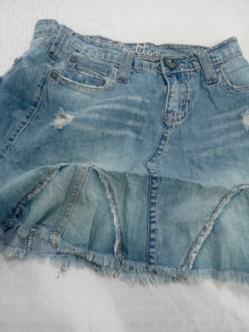 Distressed Low-Rise Denim Mini Skirt with Industri..