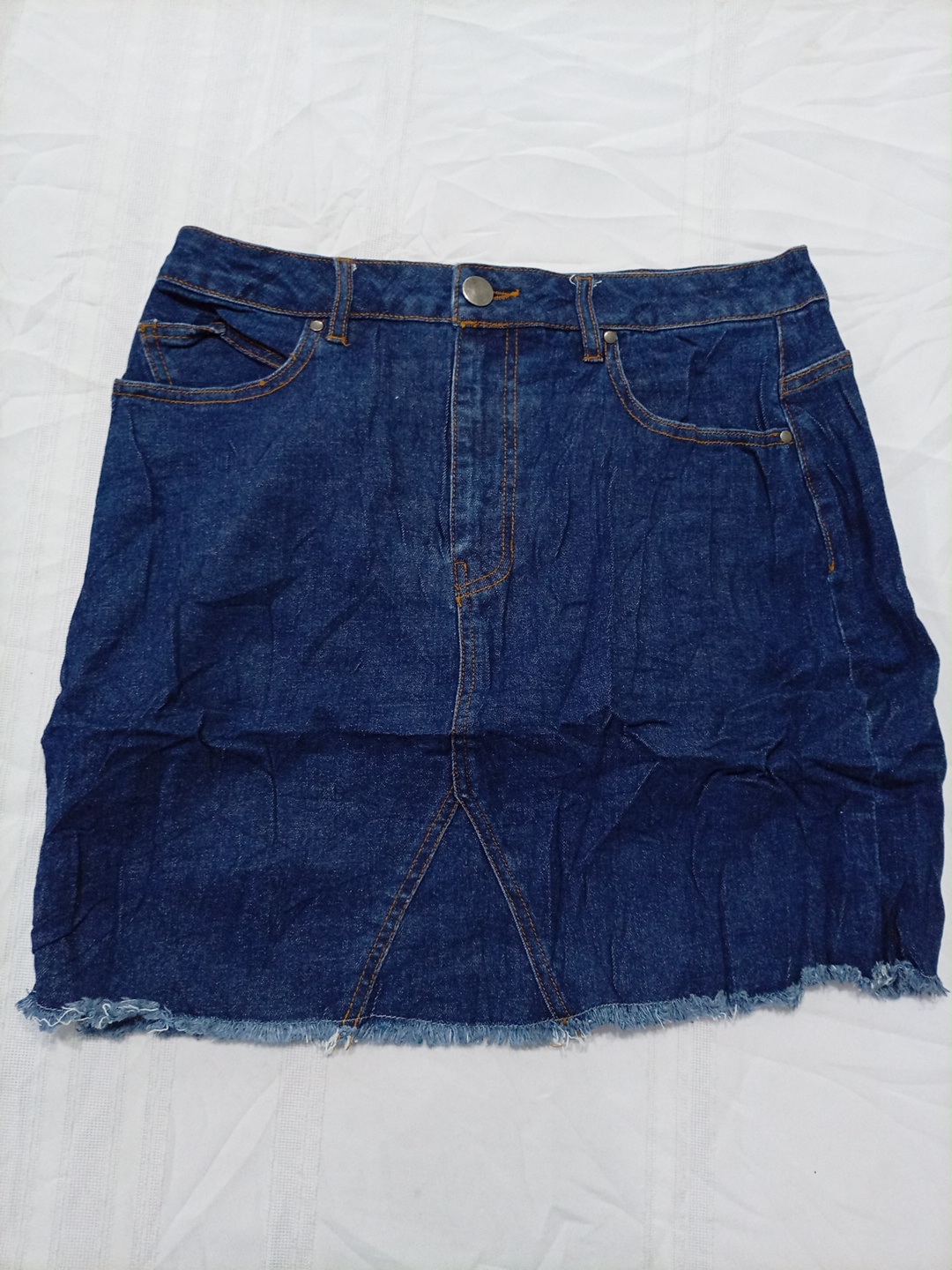 Mi Ami Blue Denim Mini Skirt with Fringe Hem Size ..