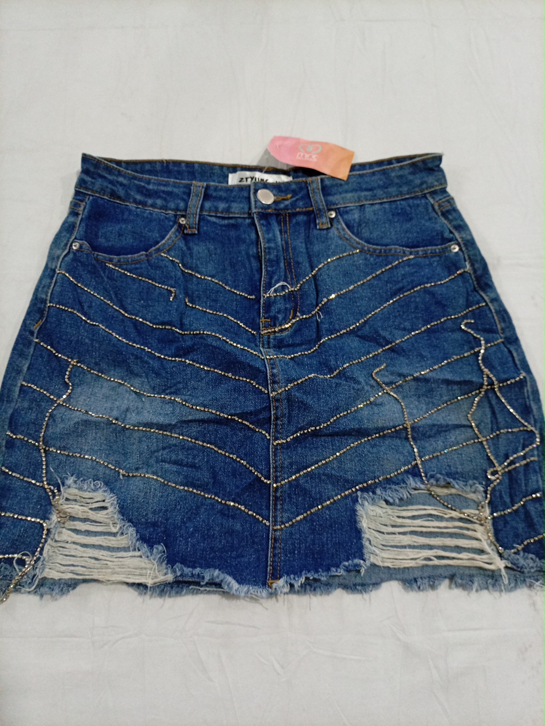 Jupe mini en denim déchiré taille haute ZTYLING-U ..
