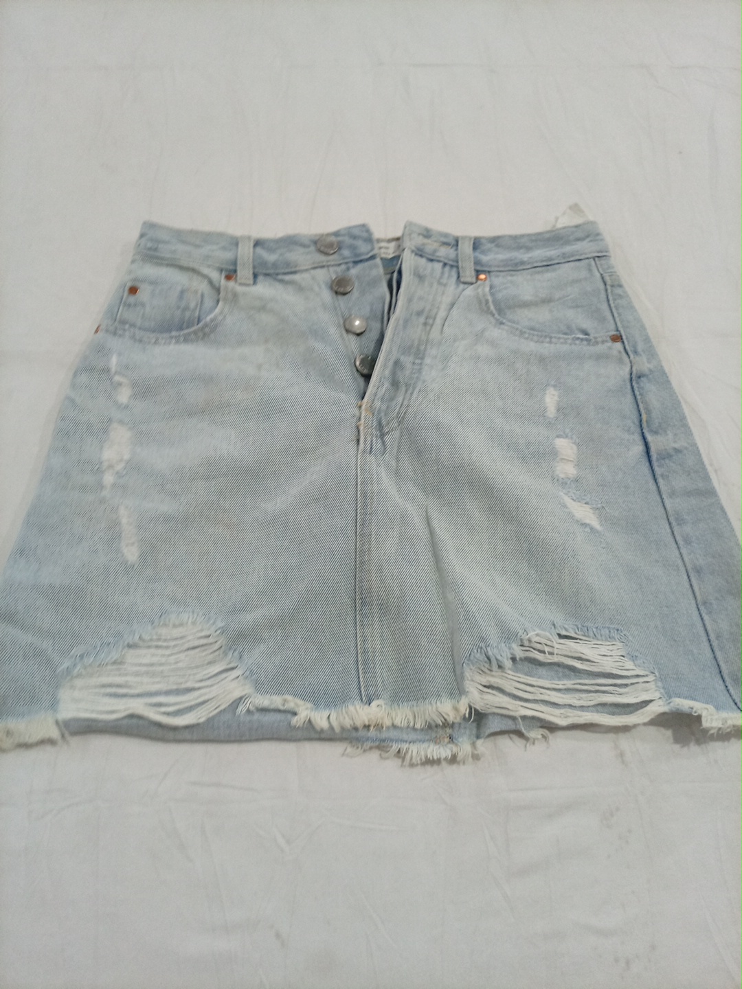 Stradivarius Distressed Light Wash Denim Mini Skir..
